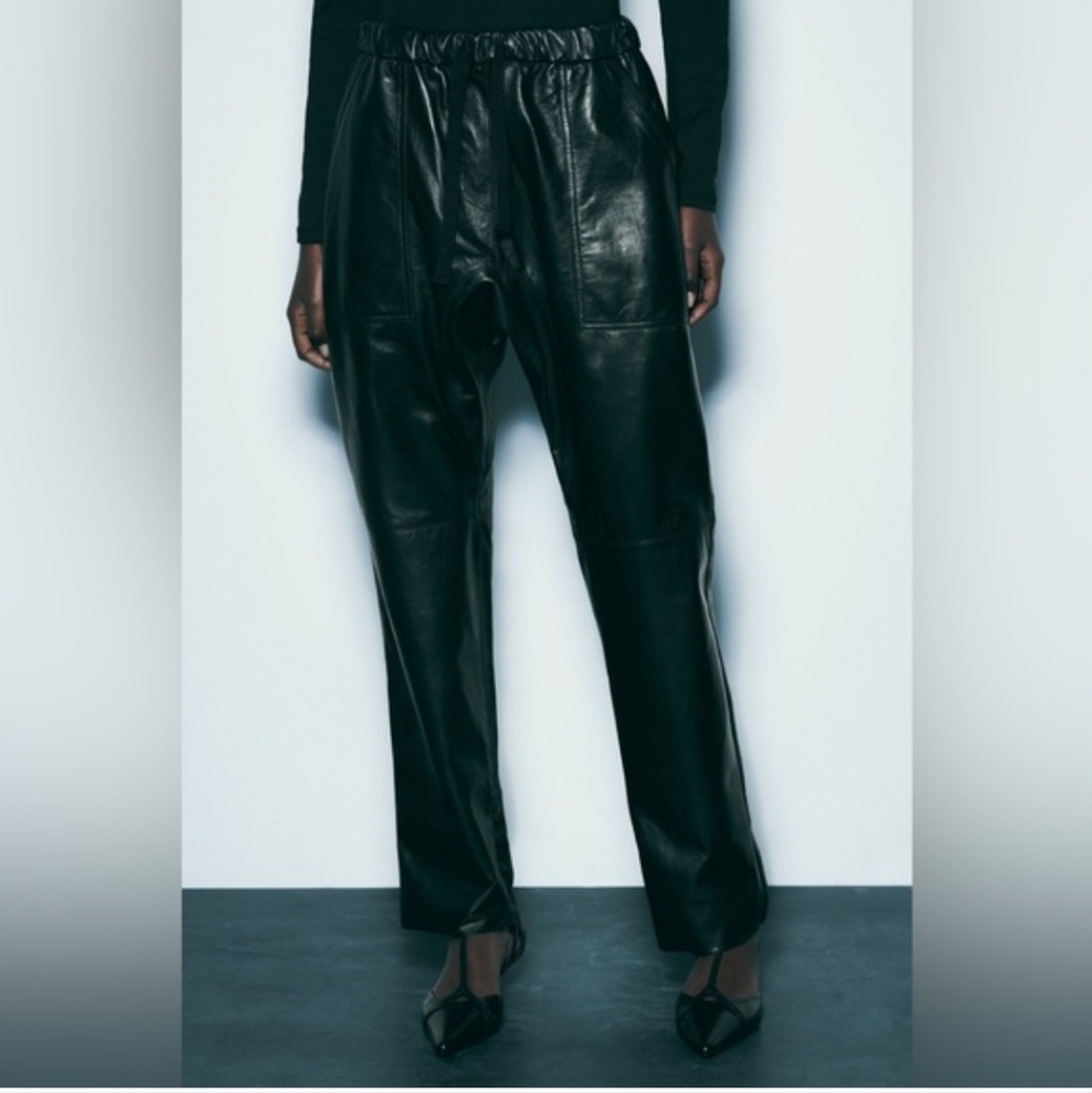 Zara ZW Collection Leather Jogger Pants Size M!
